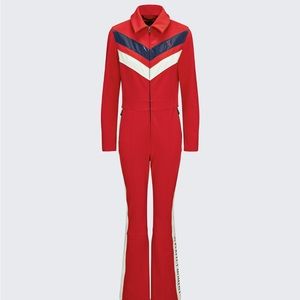 Red perfect moment ski suit .